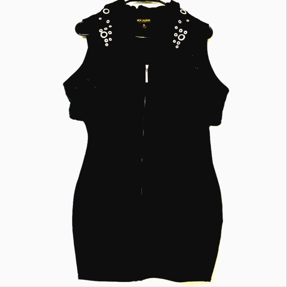 Vintage ROCAWEAR 90s/Y2K Cyber Streetwear Embellished Hoodie Mini SZ XL Dress
